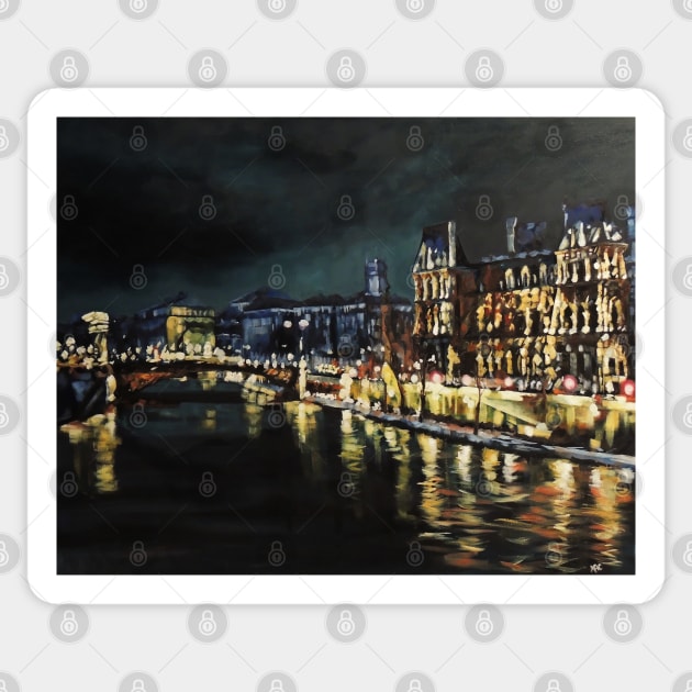 The Seine at night Sticker by Macartvert